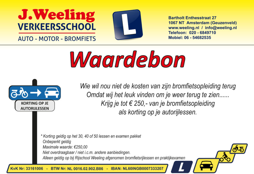 Krijg nu tot €250,- terug van je bromfietsopleiding bij afname van een autopakket.
